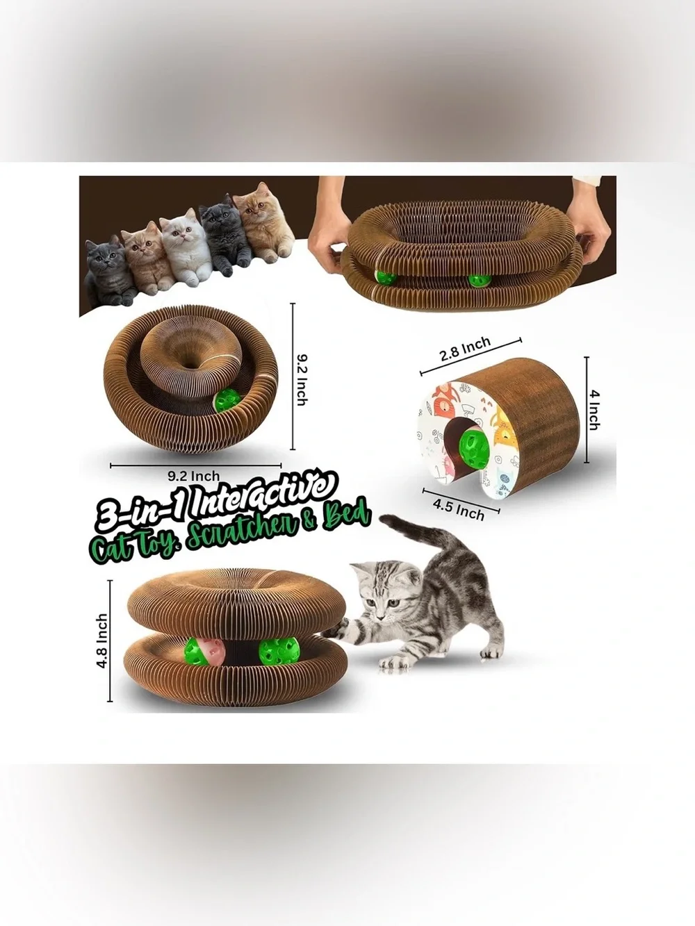 Cat Toy Magic Organ Cat Scratcher Cardboard with Bell Balls, Foldable Design